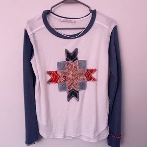 Free People Long Sleeve Patchwork Top NWOT